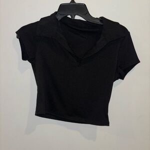cropped open neck black top